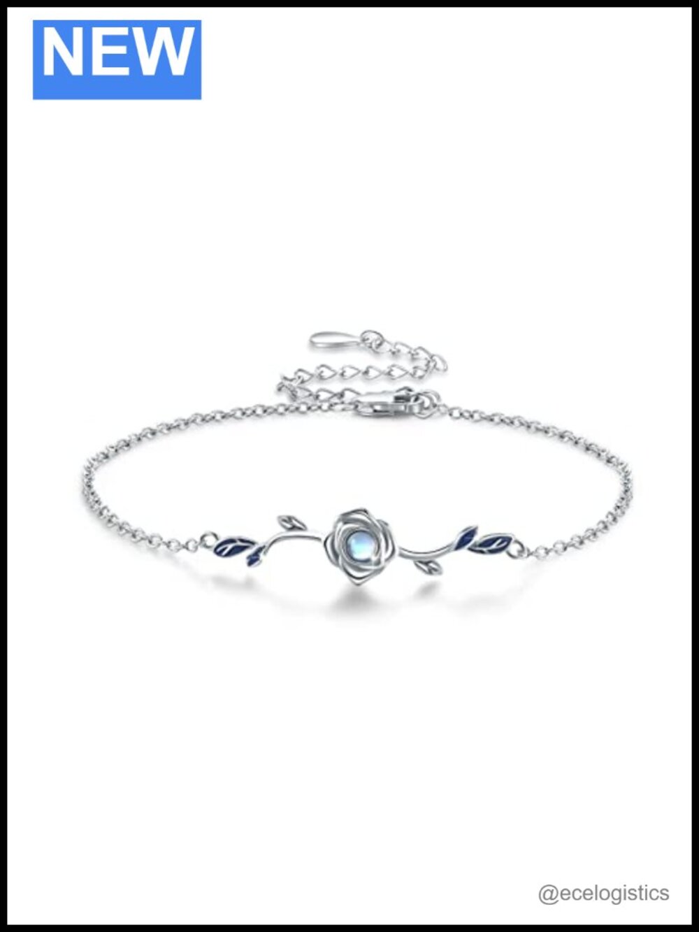 925 Sterling Silver Moonstone Link Bracelet Adjustable Women Jewelry Gift
